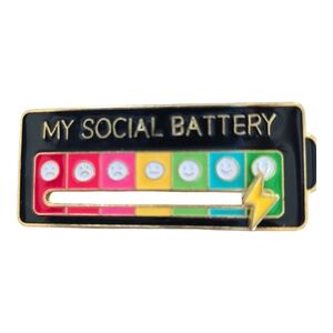 My Social Battery Pin Brooch Sliding Lightening Bolt Colorful Novelty Pin